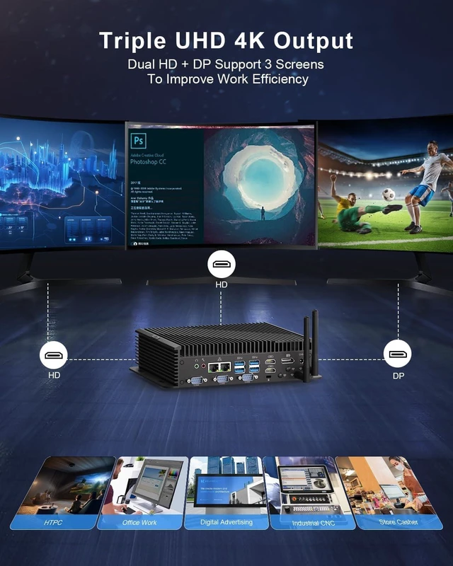 Alt view image 3 of 7 - HISTTON Industrial PC Core i5-1235U, 16GB DDR5 RAM 256GB NVME SSD
