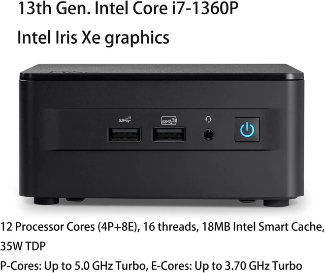 Alt view image 2 of 7 - Intel NUC 13 Arena Canyon Mini PC NUC13ANHi7 Mini Desktop Computer/HTPC 13th Gen. Intel Core i7-1360P,12 Processor Cores (4P+8E), 16 Threads,WiFi 6, Bluetooth 5.3,NO RAM SSD OS(Barebone)