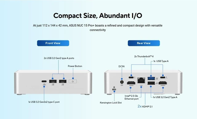 Alt view image 6 of 7 - NUC 15 Pro+ NUC15CRSU5 Elegant Mini PC with Intel Core Ultra 5 225H Processor, Arc Graphics, Dual HDMI, Thunderbolt 4