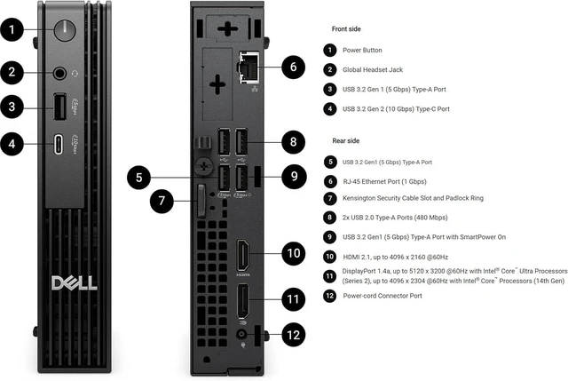 Alt view image 5 of 7 - Dell Pro Micro QCM1250 Mini Desktop (New OptiPlex), 14th Gen i5-14500T (14 Cores, Up to 4.8GHz), 16GB DDR5, 256GB PCIe SSD, HDMI+DP Dual Monitor Support, USB-C, Wi-Fi 6E, Windows 11 Pro