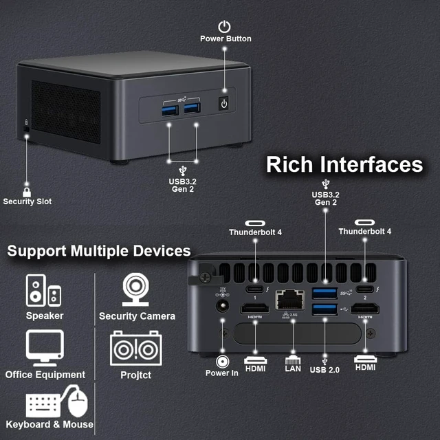 Alt view image 2 of 6 - Intel NUC 11 NUC11TNHV7 Home&Business Mini Desktop 11th Gen Intel® Core i7-1185G7 Processor with Intel vPro® Technology up to 4.8 GHz Turbo(8G RAM,256G SSD) (8G RAM,256G SSD)