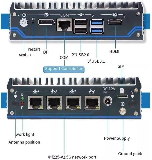 Main image of Mini Small Host,Fanless Embedded Industrial Control Computer,Intel Celeron J6412 4 Cores and 4 Threads,3*lntel i225-V 2.5G,Support 1*DDR4 Memory, Supports WiFi+4G/5G (NO RAM NO SSD)