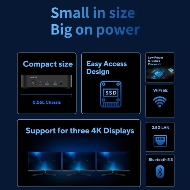 Alt view image 4 of 7 - NUC 14 Essential NUC14MNK150 Mini PC - Intel N150 Processor, Triple 4K Display Support,Wi-Fi 6E,2.5G LAN, HDMI,0.56L Compact Design for Education and Office Productivity (8GB RAM + 256GB SSD)