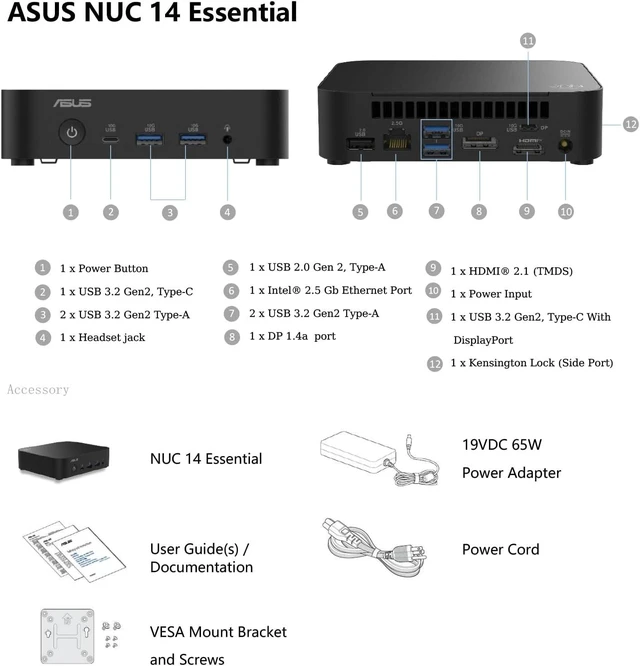 Alt view image 3 of 7 - NUC 14 Essential NUC14MNK150 Mini PC - Intel N150 IntelGraphics, DDR5-4800, Wi-Fi 6E, Triple 4K Display, 2.5GbE LAN, 0.56L Compact Desktop for Office & Business(Barebone No RAM/SSD/OS)