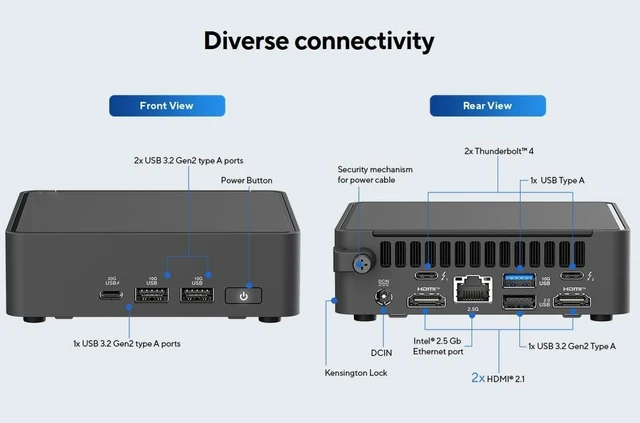 Alt view image 5 of 5 - NUC 15 Pro Mini PC, Intel Core Ultra 5 225H,Support Max 96GB DDR5-6400, Intel Arc Graphics, Wi-Fi 7, 0.48L Compact Design (Barebone System)