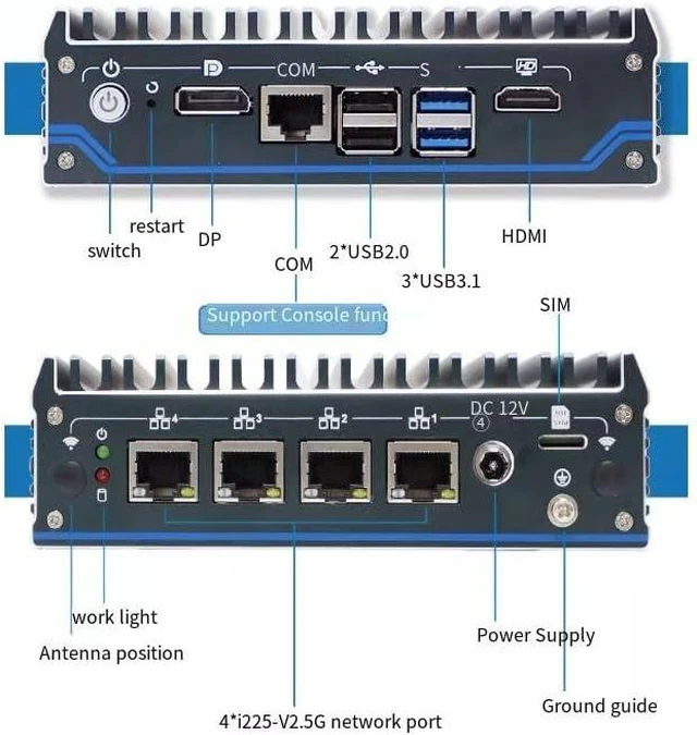 Main image of Firewall Appliance Mini PC,Intel Celeron J6412 4 cores and 4 Threads,4*lntel i225-V 2.5G Ethernet,Support 1*DDR4 3200MHz Memory Slot, up to 32GB,Industrial Desktop Computer (NO RAM NO SSD)