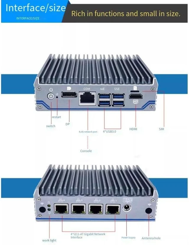 Alt view image 2 of 4 - Firewall Appliance Mini PC,Intel Celeron J4125 4 cores and 4 Threads,4xIntel 1000M Ethernet,Support 1*DDR4 2400MHz Memory Slot, up to 8GB,Industrial Desktop Computer (NO RAM NO SSD)