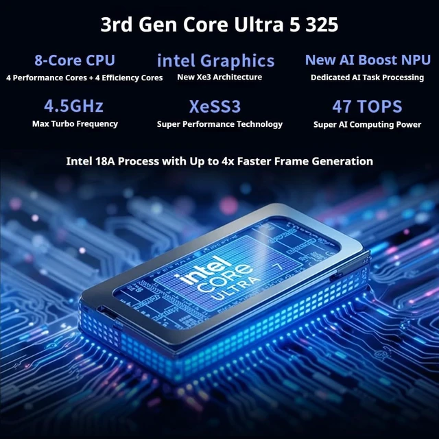 Alt view image 2 of 7 - NUC16 PRO AI Mini PC RNUC16GDKU5 Intel Core Ultra5 325,Intel Arc Graphics,Dual M.2 PCIe SSD,Dual 2.5G LAN,Blutooth 6,Wi-Fi 7,Black,for Business & Content Creation(Barebone,NO RAM&SSD&OS)