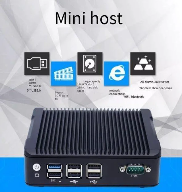 Main image of Fanless Mini Industrial Control Computer,Intel Celeron J1900 4 Cores and 4 Threads, 2*Intel i211-AT Gigabit Ports,4COM,Support DDR3L Memory,Scalable TPM Security chip. (NO RAM NO SSD)