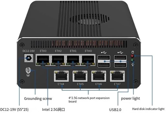 Alt view image 3 of 7 - Firewall Appliance Mini PC, Ultra7 155H 16 Cores and 22 Threads 4*Intel i226-V+4 * 2.5G(8x2.5G),2*DDR5 5600MHz (Compatible with 4800/5200MHz),1*M.2 NVMe PCle 4.0×4 Signal (NO RAM NO SSD)