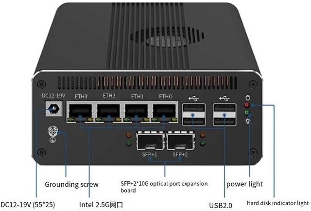 Alt view image 3 of 7 - Firewall Appliance Mini PC, Ultra 7 155H 10G*2 4xIntel I226 2.5G Soft Routing,2*DDR5 5600MHz (Compatible with 4800/5200MHz),1*M.2 NVMe PCle4.0×4 Signal
