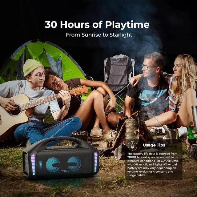 Alt view image 4 of 7 - Tribit StormBox Blast Portable Bluetooth Speaker, (140W Peak) 90W Loud Stereo Sound with 30H Playtime, IPX7 Waterproof, LED Light, Wireless, XBass, BT5.3, TWS, Custom EQ, Party/Outdoor/Camping/Beach