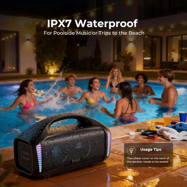 Alt view image 6 of 7 - Tribit StormBox Blast Portable Bluetooth Speaker, (140W Peak) 90W Loud Stereo Sound with 30H Playtime, IPX7 Waterproof, LED Light, Wireless, XBass, BT5.3, TWS, Custom EQ, Party/Outdoor/Camping/Beach