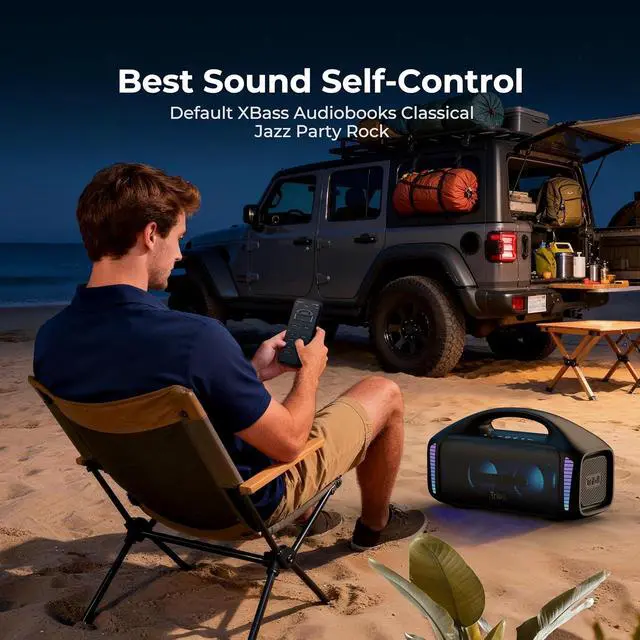 Alt view image 7 of 7 - Tribit StormBox Blast Portable Bluetooth Speaker, (140W Peak) 90W Loud Stereo Sound with 30H Playtime, IPX7 Waterproof, LED Light, Wireless, XBass, BT5.3, TWS, Custom EQ, Party/Outdoor/Camping/Beach