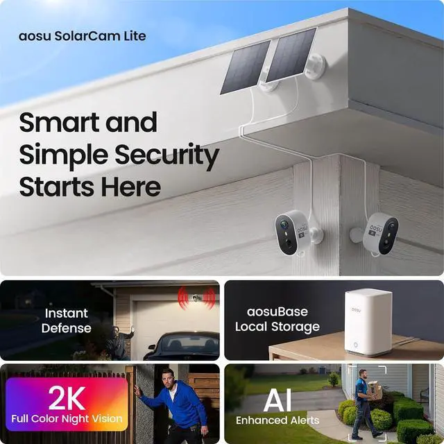 Alt view image 2 of 7 - aosu 3K Dual Cam Security Cameras + 2K Solar Security Cameras Home System