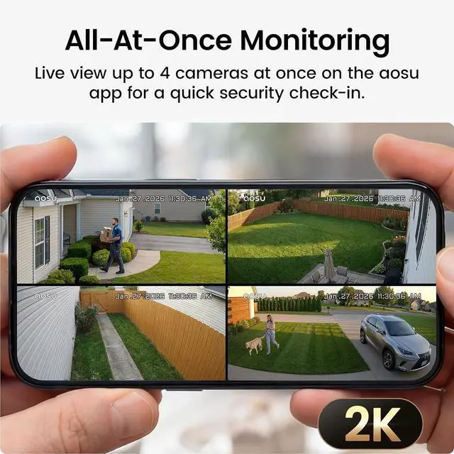 Alt view image 4 of 7 - aosu 3K Dual Cam Security Cameras + 2K Solar Security Cameras Home System