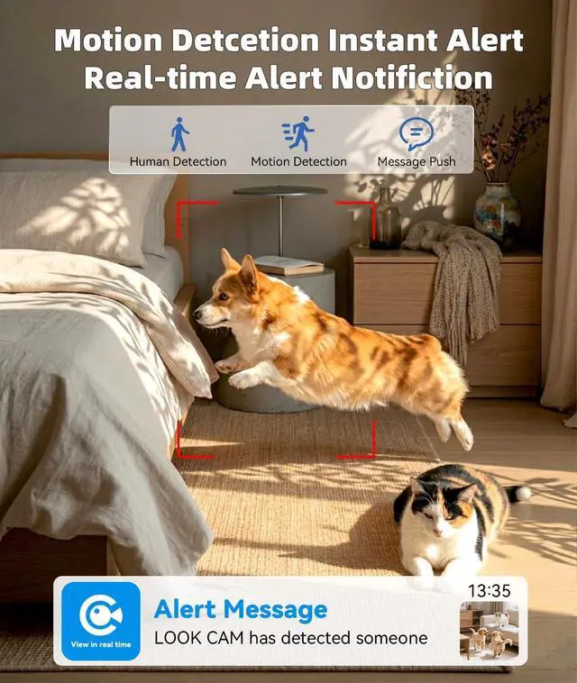 Alt view image 4 of 7 - Wireless WiFi Indoor Security Camera with Clock for Home with App Control, Motion Detection, 150° Outdoor Camera with Night Vision & Loop Recording for Office/Shop/Pet/Garage,User-Friendly