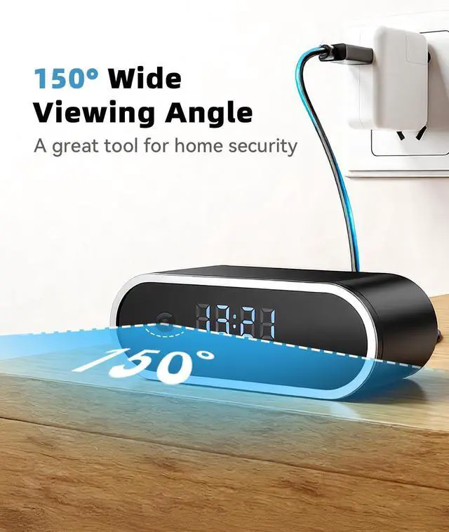 Alt view image 5 of 7 - Wireless WiFi Indoor Security Camera with Clock for Home with App Control, Motion Detection, 150° Outdoor Camera with Night Vision & Loop Recording for Office/Shop/Pet/Garage,User-Friendly