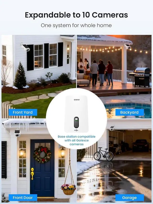 Alt view image 4 of 7 - Solar Security Cameras Wireless Outdoor 4 Cam Kit Expadable to 10H, No Subscription Cameras for Home Security System, 64G Local Storage, 2.4G &5G WiFi, 2K Color Night Vision Two-Way Audio IP66