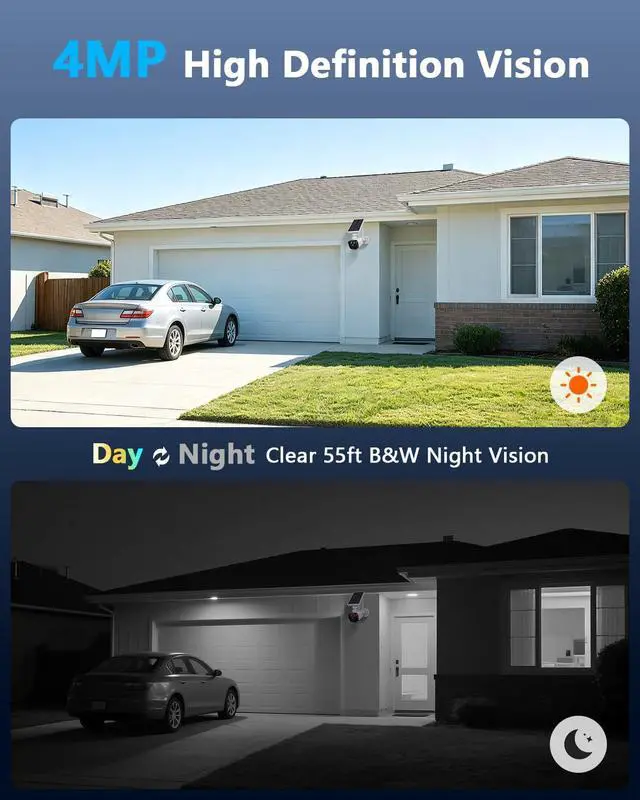 Alt view image 4 of 6 - OOSSXX (2026 New) Solar Wireless Security Camera System, 4MP 4-Cam Kit with 4CH NVR, 2.4/5.8GHz Dual WiFi, 55% Longer Range Dual Antennas, 130° Wide Angle, No Fee App, IP65
