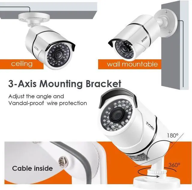 Alt view image 6 of 6 - ZOSI 4 Pack 1080P 2.0MP Outdoor Indoor 3.6mm 36PCS Infrared IR Lens Day Night CCTV IR Cut Surveillance Security Camera Compatible for TVI DVR