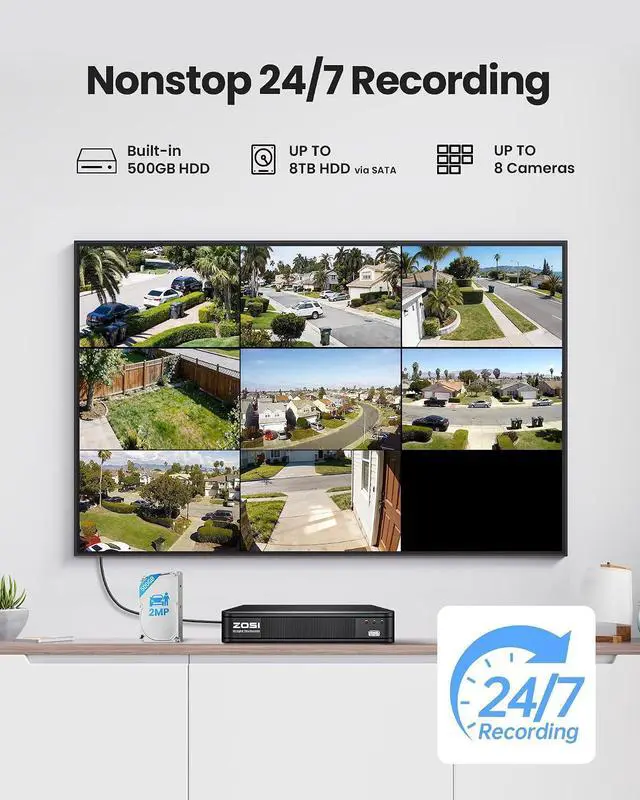 Alt view image 5 of 7 - ZOSI 1080P Home Security Camera System Outdoor Indoor, 8CH 5MP-Lite CCTV DVR with AI Human Vehicle Detect, 8 x 1080P Pan Tilt Weatherproof Surveillance Camera, Night Vision, Audio Recording, 500GB HDD
