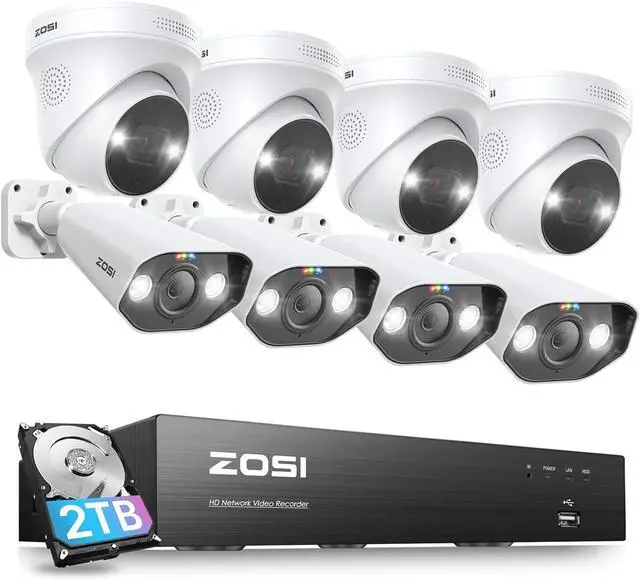 Main image of ZOSI 4K PoE CCTV Security Camera System with 2-Way Audio, 8CH H.265+ NVR with 2TB HDD, 8x8MP Outdoor PoE IP Cameras, Color Night Vision, Waterproof, AI Human Detection, Smart Light Alarm