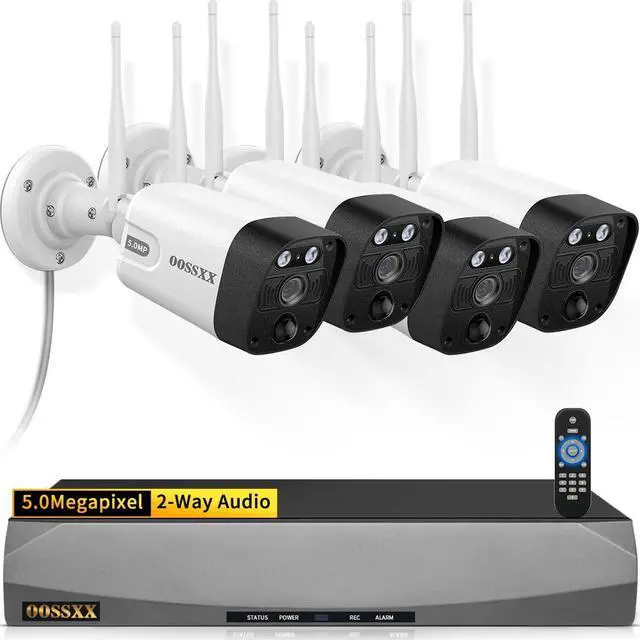 Main image of OOSSXX (2026 New) 5MP Wireless Security Camera System, 16CH Expandable NVR with 4 Dual Antenna Cameras, 130° Wide Angle, 2-Way Audio, IP66 Waterproof, Free App, No Monthly Fee