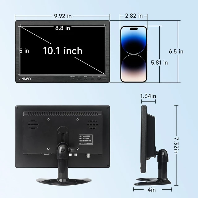 Alt view image 7 of 7 - 10.1" Security Monitor, 1024x600 HD Display, HDMI VGA BNC AV USB Ports, Small Monitor with Built-in Speakers & Remote Control, for CCTV Surveillance, DVR, PC, Raspberry Pi