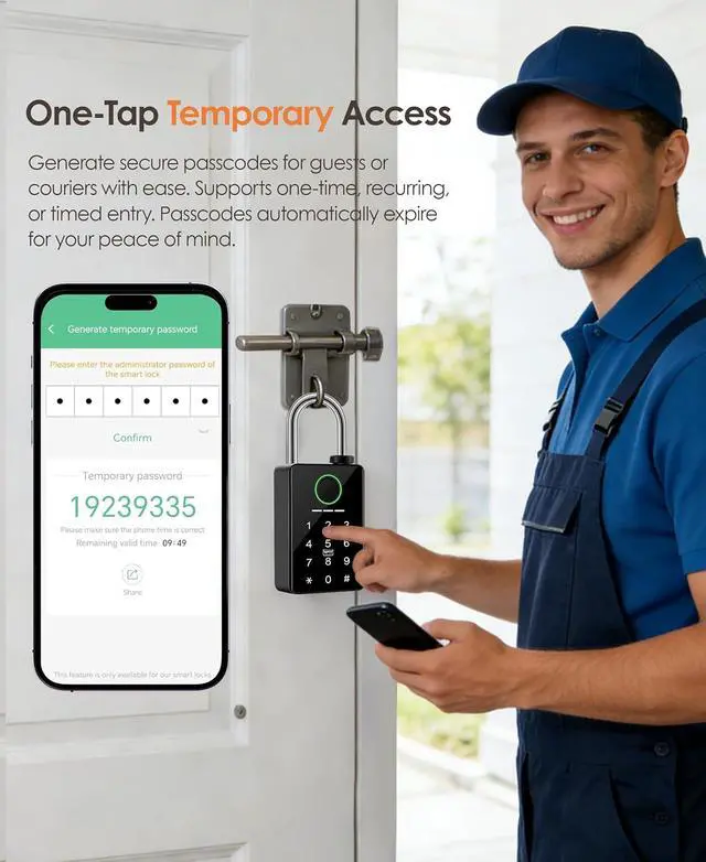 Alt view image 5 of 7 - Heavy Duty Fingerprint Smart Padlock with Key, 6-in-1 Keyless Entry Lock with Code Keypad, Tuya App, RFID, Digital Combination Lock for Outdoor Gate, Fence, Shed, Pool, Storage Unit, Locker