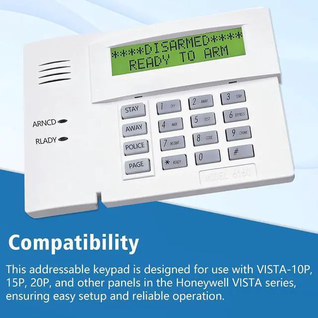 Alt view image 3 of 7 - 6160 Custom Alpha Alarm Keypad Display, Compatible with Honeywell VISTA-20P/15P/10P and Ademco Systems, Addressable Wired Security Keypad, Replacement for Ademco 6160 Keypad