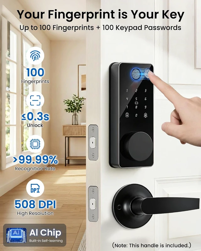 Alt view image 3 of 7 - Keyless Entry Smart Door Lock with 2 Handles Fingerprint Door Lock