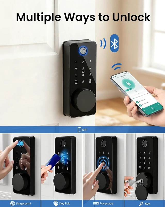 Alt view image 4 of 7 - Keyless Entry Smart Door Lock with 2 Handles Fingerprint Door Lock