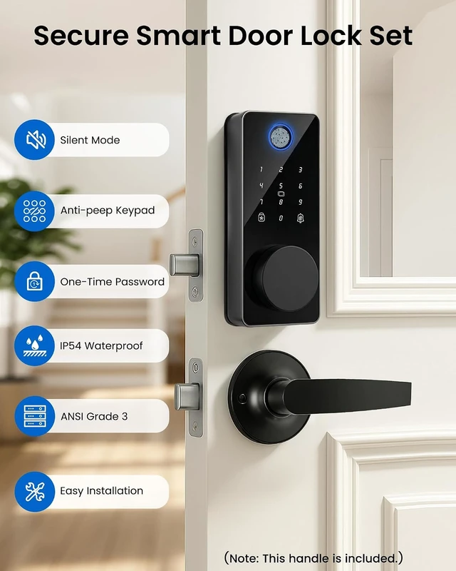 Alt view image 7 of 7 - Keyless Entry Smart Door Lock with 2 Handles Fingerprint Door Lock