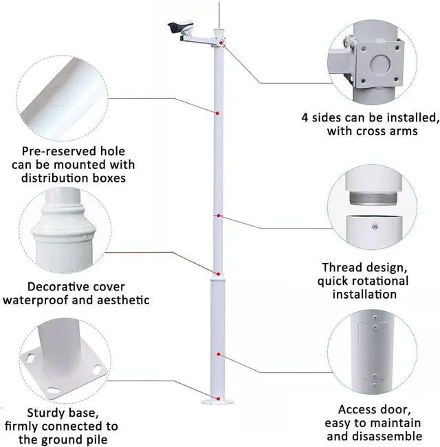 Alt view image 4 of 7 - Heavy-Duty Outdoor Security Camera Pole, 19.6ft Metal Surveillance Stake with Lightning Rod & Mounting Bracket, Industrial Monitoring Solution for Enhanced Safety