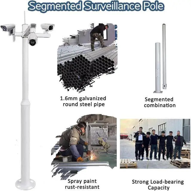 Alt view image 3 of 7 - Heavy-Duty Outdoor Security Camera Pole, 19.6ft Metal Surveillance Stake with Lightning Rod & Mounting Bracket, Industrial Monitoring Solution for Enhanced Safety