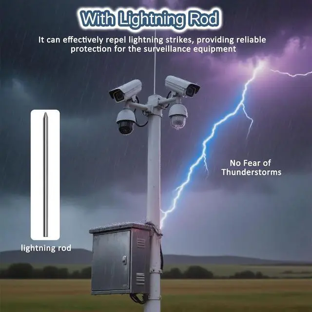 Alt view image 7 of 7 - Heavy-Duty Outdoor Security Camera Pole, 19.6ft Metal Surveillance Stake with Lightning Rod & Mounting Bracket, Industrial Monitoring Solution for Enhanced Safety
