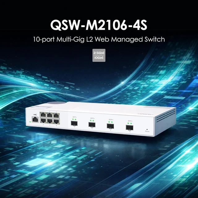 Alt view image 2 of 5 - QNAP 10-Port 10GbE Layer 2 Managed Switch with 4 x 10GbE SFP+ and 6 x 2.5GbE RJ45 Ports (QSW-M2106-4S-US)