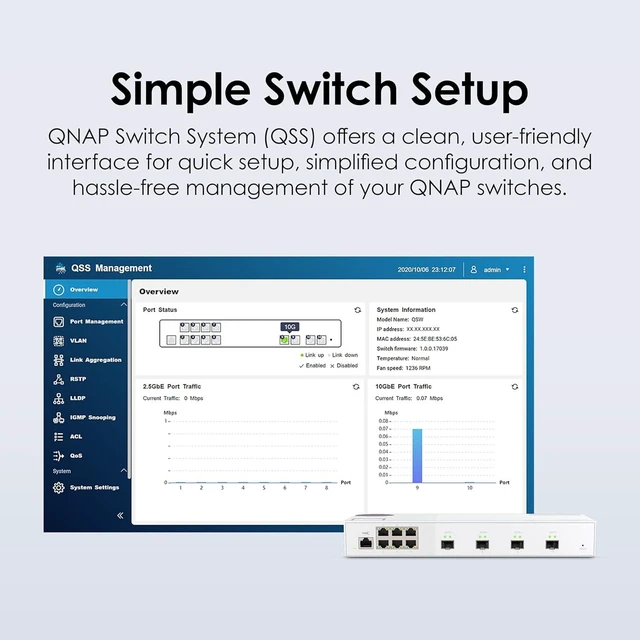 Alt view image 3 of 5 - QNAP 10-Port 10GbE Layer 2 Managed Switch with 4 x 10GbE SFP+ and 6 x 2.5GbE RJ45 Ports (QSW-M2106-4S-US)