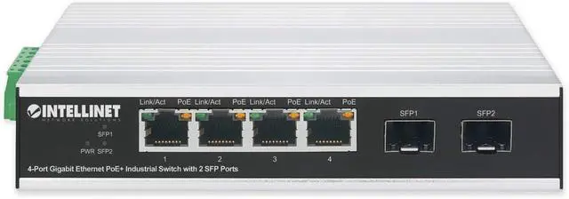 Alt view image 3 of 7 - Intellinet 4-Port Gigabit PoE+ Switch, 2 SFP, 120W, DIN-Rail IP40 508254