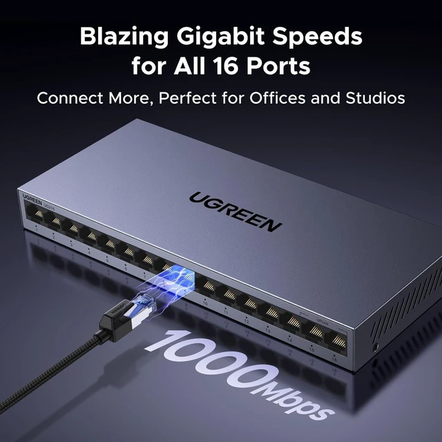 Alt view image 2 of 7 - 16 Port Gigabit Switch, Plug & Play Network Hub, Standard/VLAN Mode