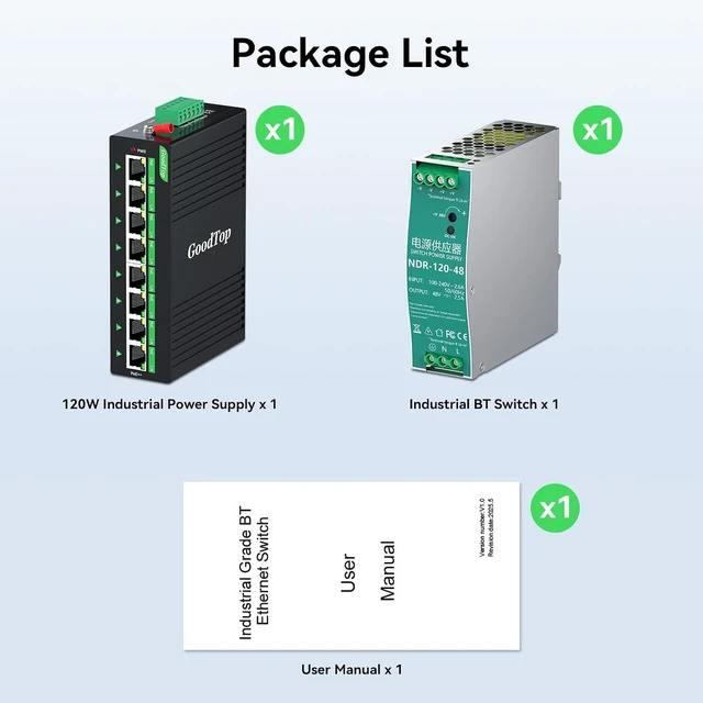 Alt view image 7 of 7 - 8-Port Industrial Gigabit PoE++ Switch, 8X 90W PoE, 802.3bt, DIN-Rail