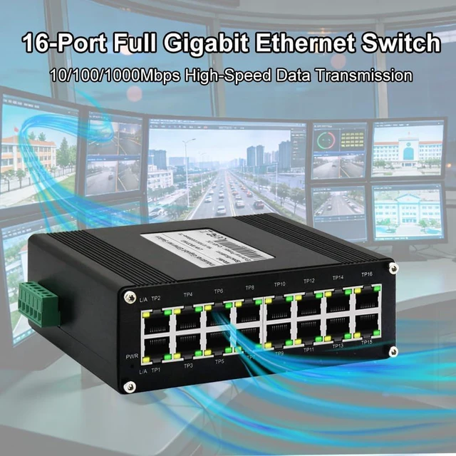 Alt view image 3 of 6 - Elenzk 16 Port Gigabit Switch, Din Rail Ethernet Network Switch