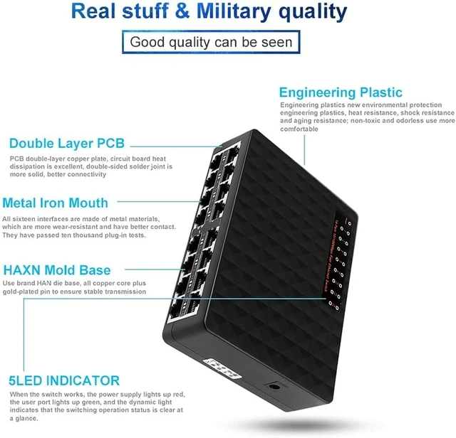 Alt view image 2 of 5 - 16 Port 10/100Mbps Network Switch Fast Ethernet LAN RJ45 Vlan Hub Desktop PC Switcher (Color : As Shown Size : One Size) (As Shown One Size)