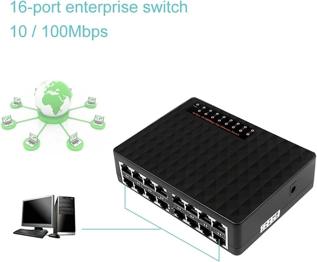 Alt view image 3 of 5 - 16 Port 10/100Mbps Network Switch Fast Ethernet LAN RJ45 Vlan Hub Desktop PC Switcher (Color : As Shown Size : One Size) (As Shown One Size)