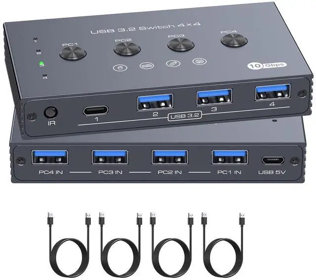Main image of USB 3.2 Switch for 4 Computer, Synchronous Screen 4 Computers Switched to Share USB Device, Multi-Device Sharing Saves Desk Space