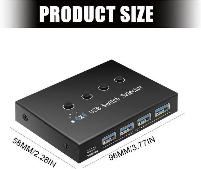 Alt view image 2 of 7 - 4 in 4 Out USB3.0 Switcher Allows Multiple Computers to Share Printers and Other USB Devices Alloy USB Hub Switcher Enables Multiple Computers to Share Printers Fast Transfer