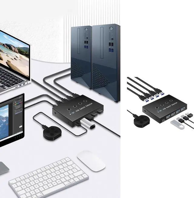 Alt view image 3 of 7 - 4 in 4 Out USB3.0 Switcher Allows Multiple Computers to Share Printers and Other USB Devices Alloy USB Hub Switcher Enables Multiple Computers to Share Printers Fast Transfer