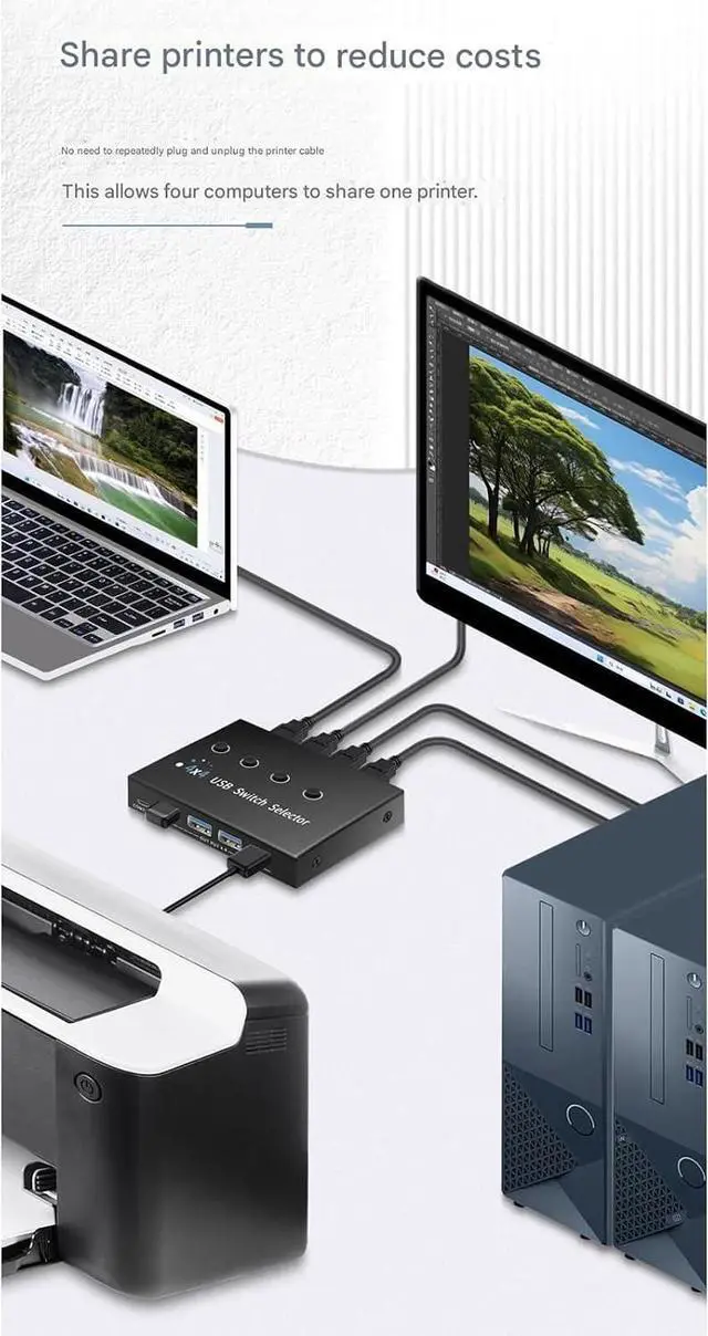 Alt view image 4 of 7 - 4 in 4 Out USB3.0 Switcher Allows Multiple Computers to Share Printers and Other USB Devices Alloy USB Hub Switcher Enables Multiple Computers to Share Printers Fast Transfer