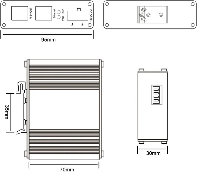 Alt view image 7 of 7 - 1-Port 10/100/1000 Base-T RJ45 to 1-Port IEEE802.3at 30W PoE+ Injector